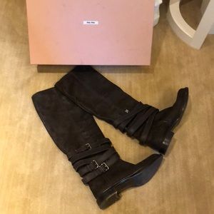 Miu Miu Brown Leather Knee High Moto Boots